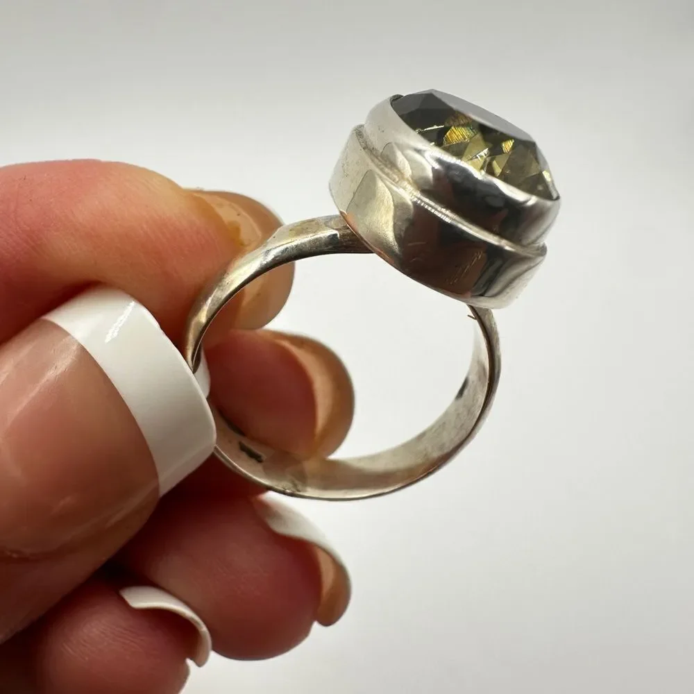 NWT Faceted‎ 10x14mm Lemon Quartz solitaire ring in Bali sterling silver!